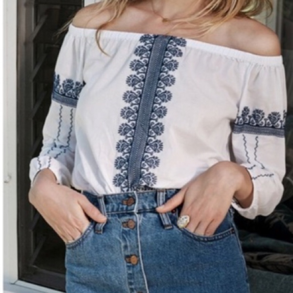 Madewell Off The Shoulder Embroidered Top